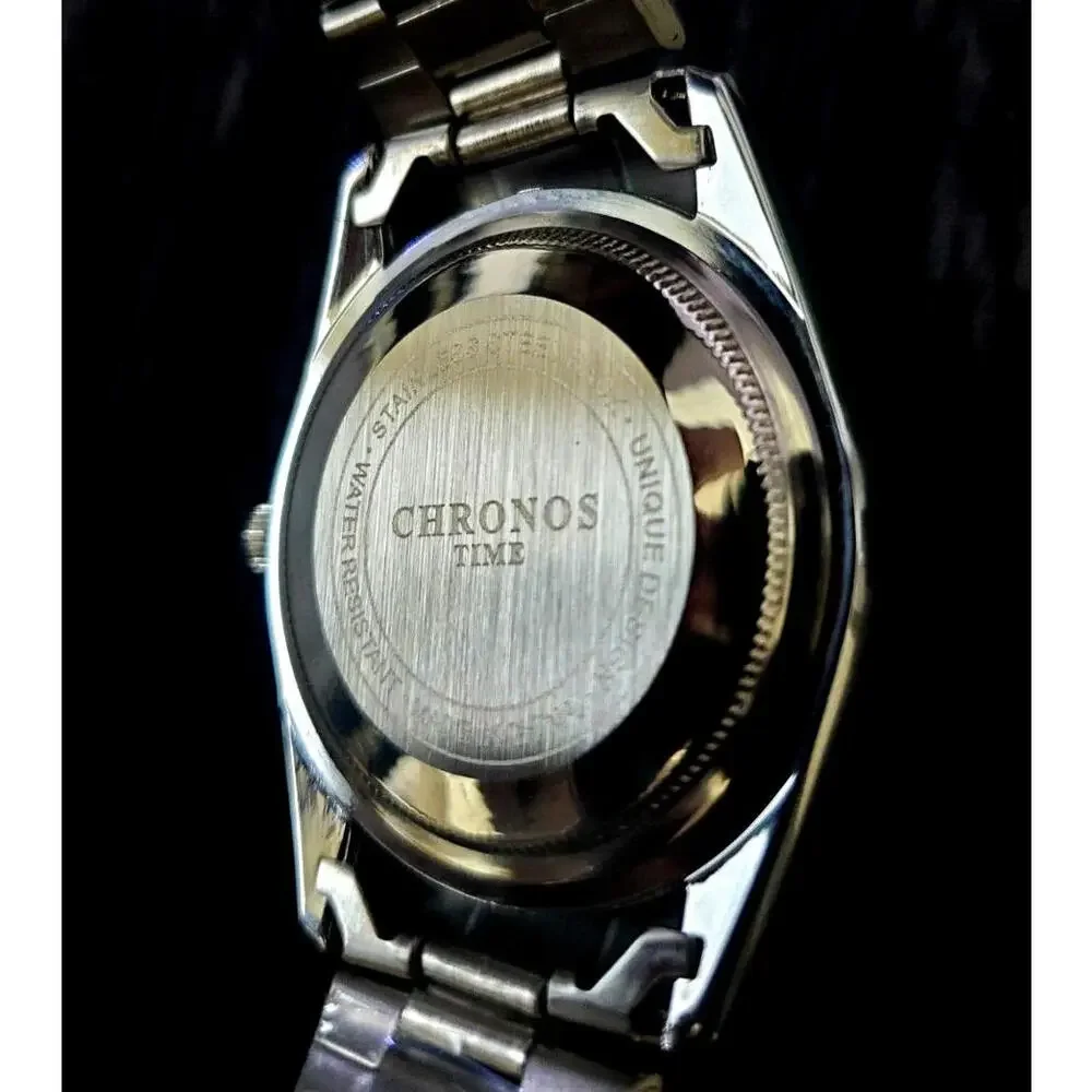 Vintage Chronos Men's Date Watch Black‎ Enamel Diamond Dial